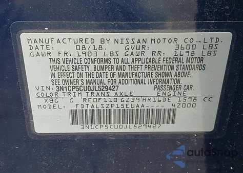 2018 Nissan Kicks Sv из США, поврежденный, VIN 3N1CP5CU0JL529427